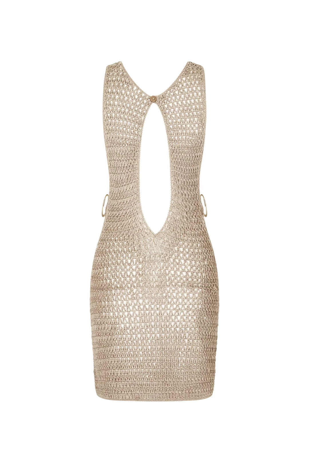 Beiger Gestrickter Durchsichtiger Strandkleid mit Luftigem Design – Kaïa