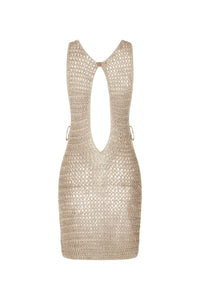 Beiger Gestrickter Durchsichtiger Strandkleid mit Luftigem Design – Kaïa
