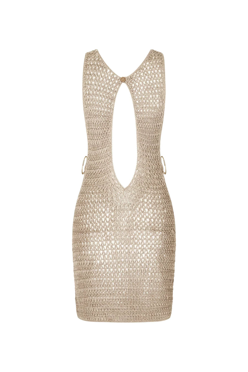 Beiger Gestrickter Durchsichtiger Strandkleid mit Luftigem Design – Kaïa