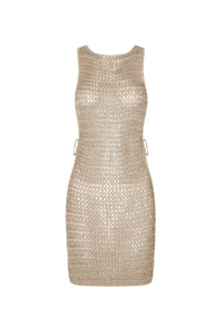 Beiger Gestrickter Durchsichtiger Strandkleid mit Luftigem Design – Kaïa