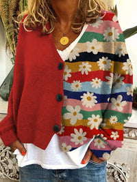 Trendige Patchwork Damenjacke mit Knöpfen - Elise