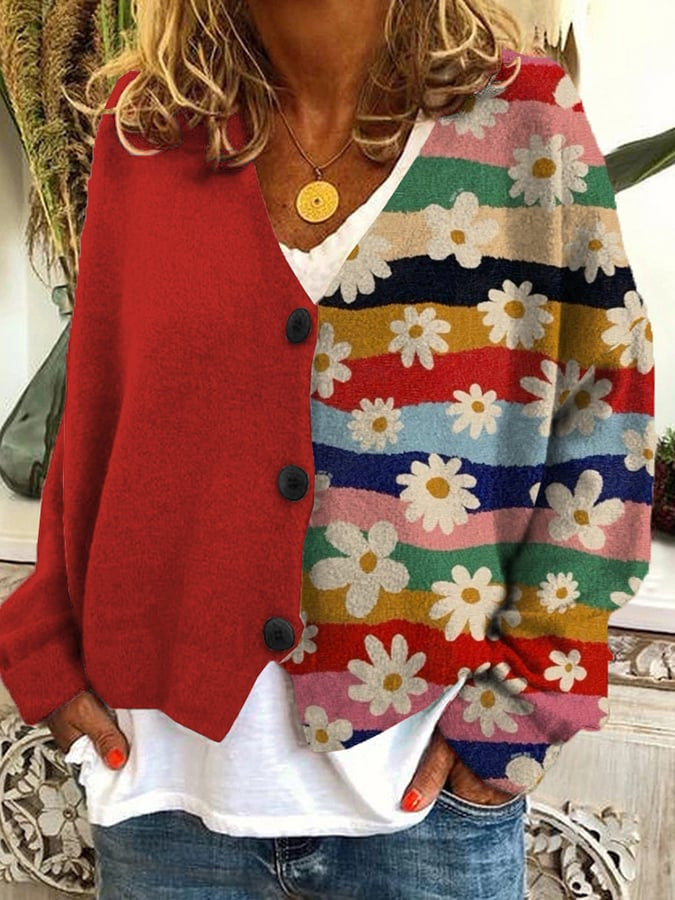Trendige Patchwork Damenjacke mit Knöpfen - Elise