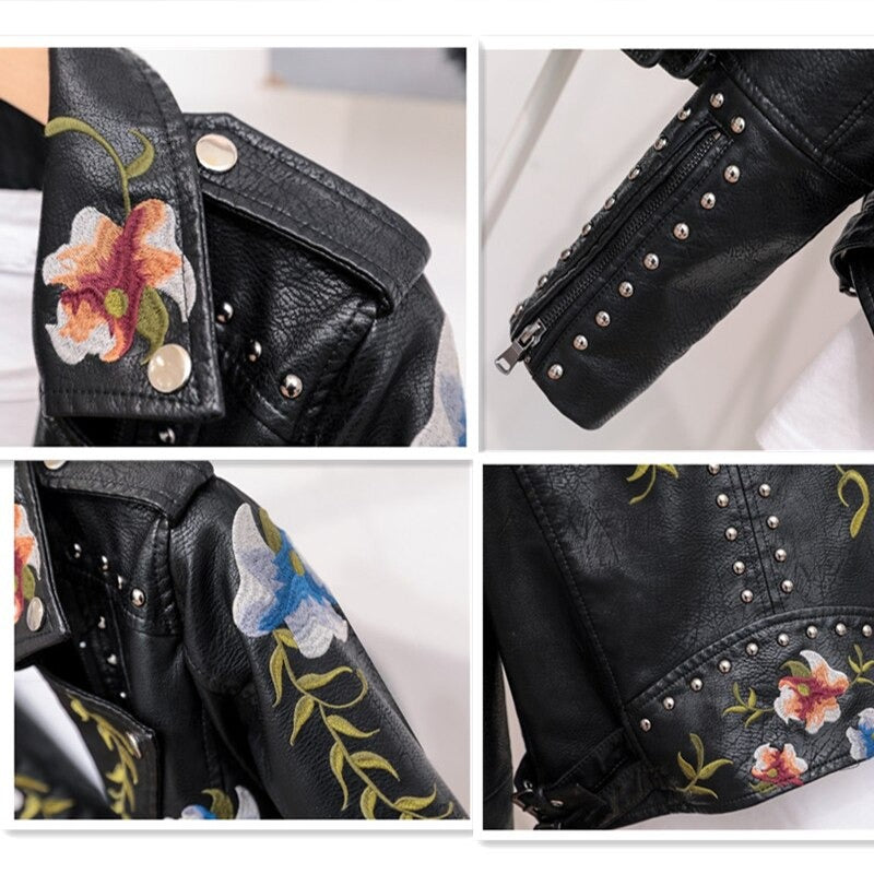 Geborduurde Dames Kunstlederen Motorjack – Eleonora