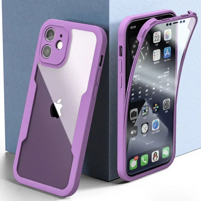 Full-Cover Clear Shockproof Phone Case with Lens & Screen Guard – 1+1 FREE-Purple-IPhone 13 Pro-State of Style