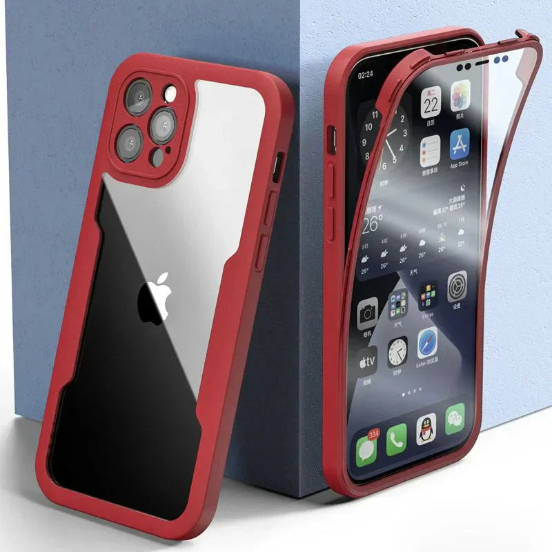 Full-Cover Clear Shockproof Phone Case with Lens & Screen Guard – 1+1 FREE-Red-IPhone 13Pro Max-State of Style