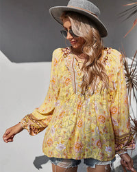 Vintage Boho Sommerbluse mit Blumenmuster und langen Ärmeln – Sana