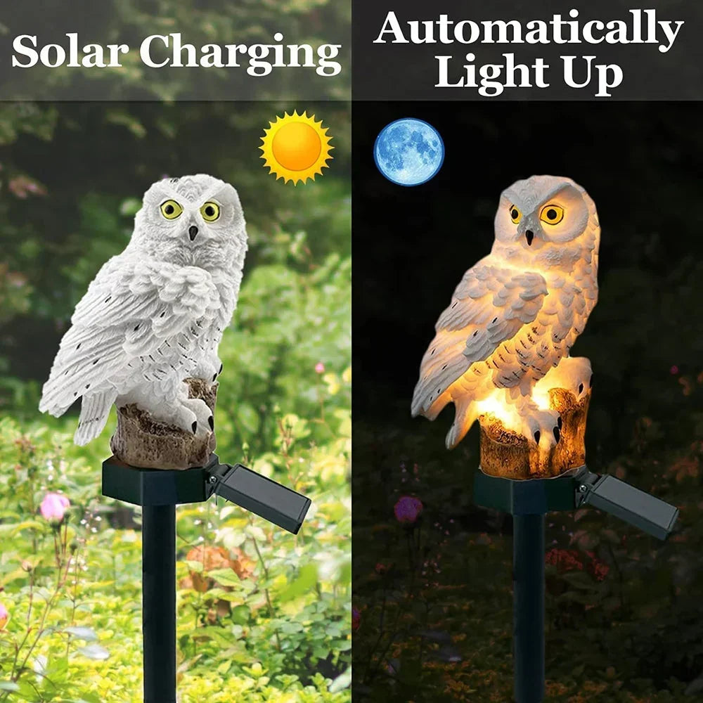 Vergelijking overdag en 's nachts: de uil laadt op in zonlicht en gaat in het donker automatisch branden. 5