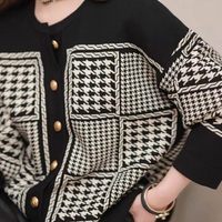 Zwarte Dames Cardigan met Pied-de-Poule Motief - Isolde