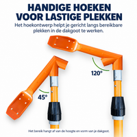 Detail van de oranje schepkop in twee instelhoeken, bevestigd aan de steel 2