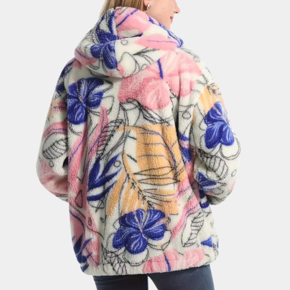 Warmer Damenmantel mit Kapuze und Blumenmuster - Elira