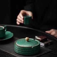 Handmade Ceramic Ashtray with Wooden Lid, 12.5 cm 4