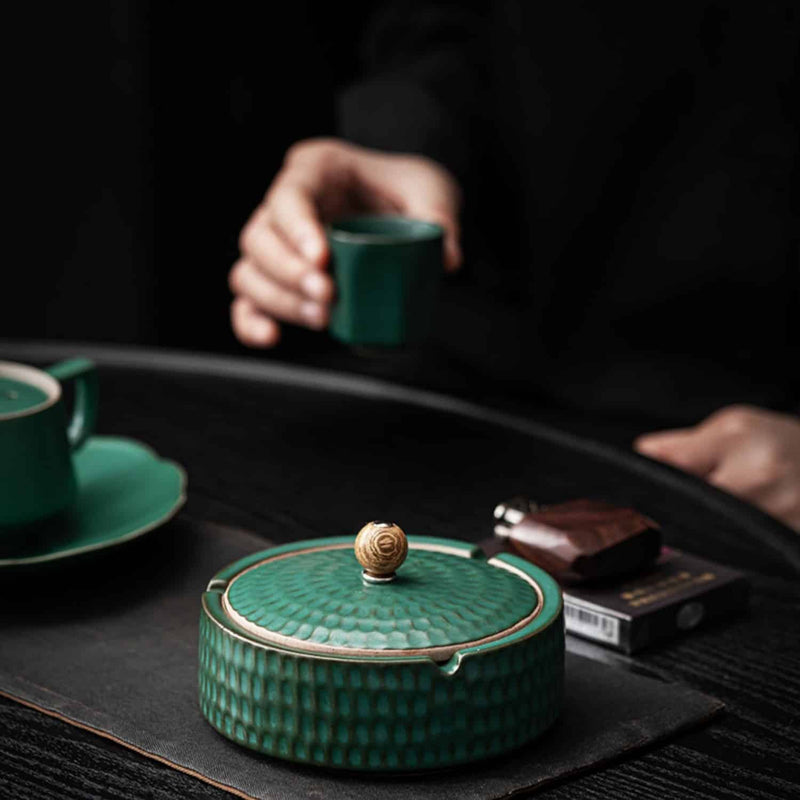 Handmade Ceramic Ashtray with Wooden Lid, 12.5 cm 4