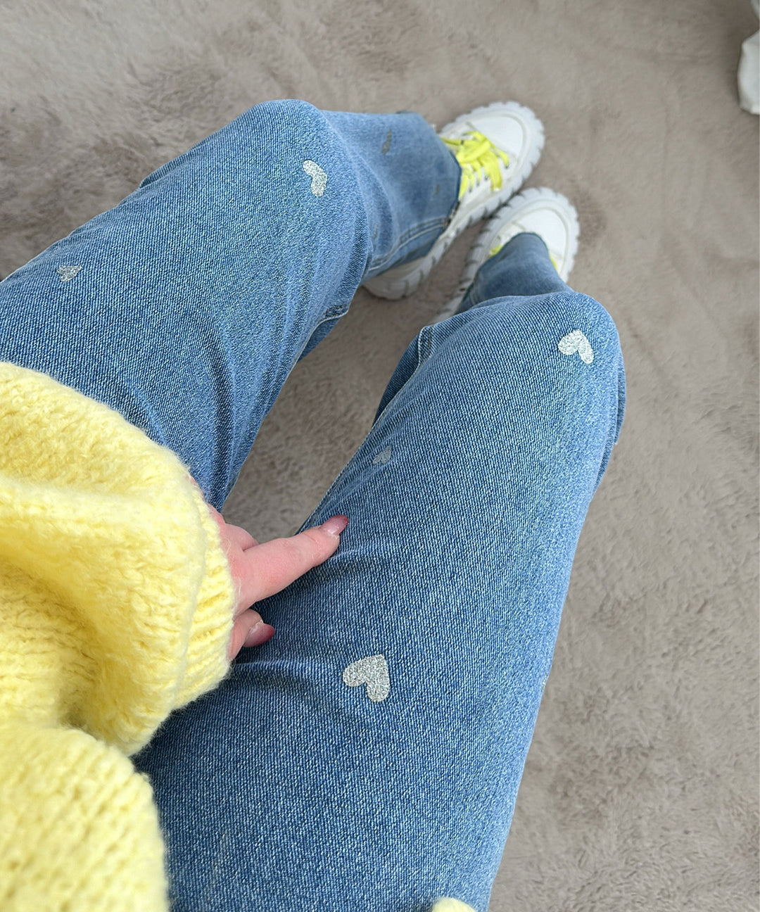 Damen Stretch-Jeans mit weitem Bein und Herzchenmuster - Amelie