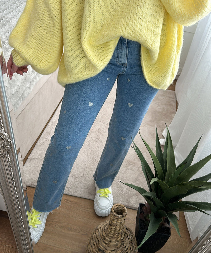 Damen Stretch-Jeans mit weitem Bein und Herzchenmuster - Amelie