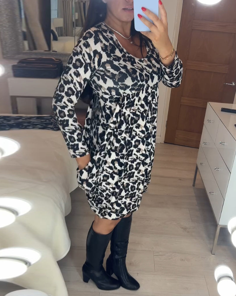 Autumn Dress with Leopard Print – Leona