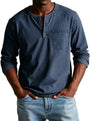 Men's Long Sleeve Henley Shirt with Button Placket and Chest Pocket 3