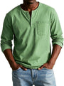 Men's Long Sleeve Henley Shirt with Button Placket and Chest Pocket 1