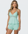 Mintgroene kanten cami met shorts, model recht van voren 15