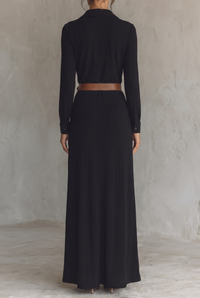 Women's Lapel Single Breasted Belted Long Sleeve Maxi Dress 15