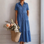 Denim Print Midi Dress - Relaxed Button-Front Style 5