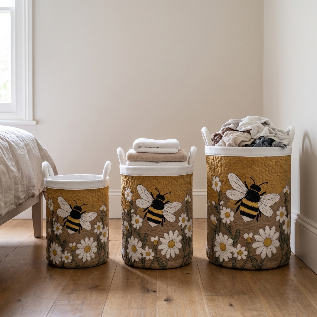 Drie manden in verschillende maten naast elkaar in een slaapkamer, gevuld met handdoeken en kleding. 4