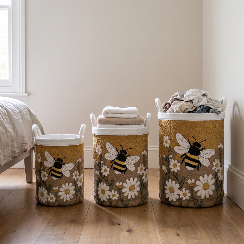 Drie manden in verschillende maten naast elkaar in een slaapkamer, gevuld met handdoeken en kleding. 4