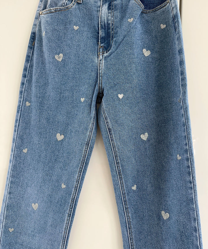 Damen Stretch-Jeans mit weitem Bein und Herzchenmuster - Amelie