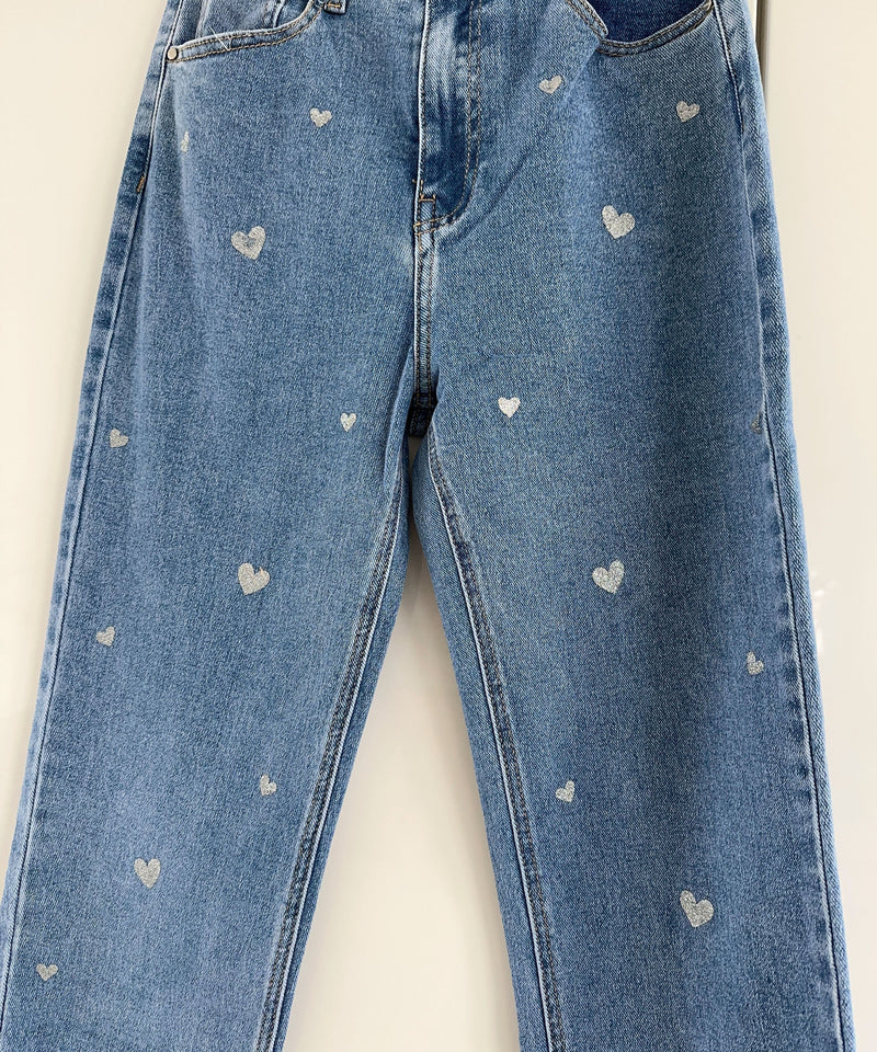Damen Stretch-Jeans mit weitem Bein und Herzchenmuster - Amelie