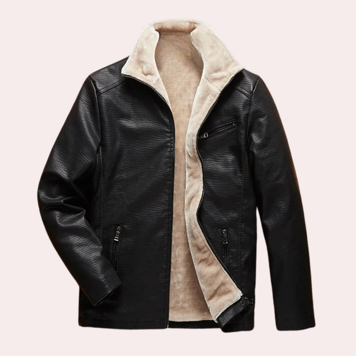 Klassische schwarze Herrenlederjacke mit zeitlosem Design - Luca