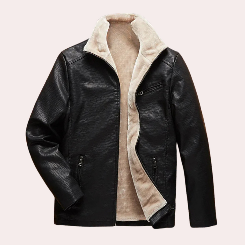 Klassische schwarze Herrenlederjacke mit zeitlosem Design - Luca