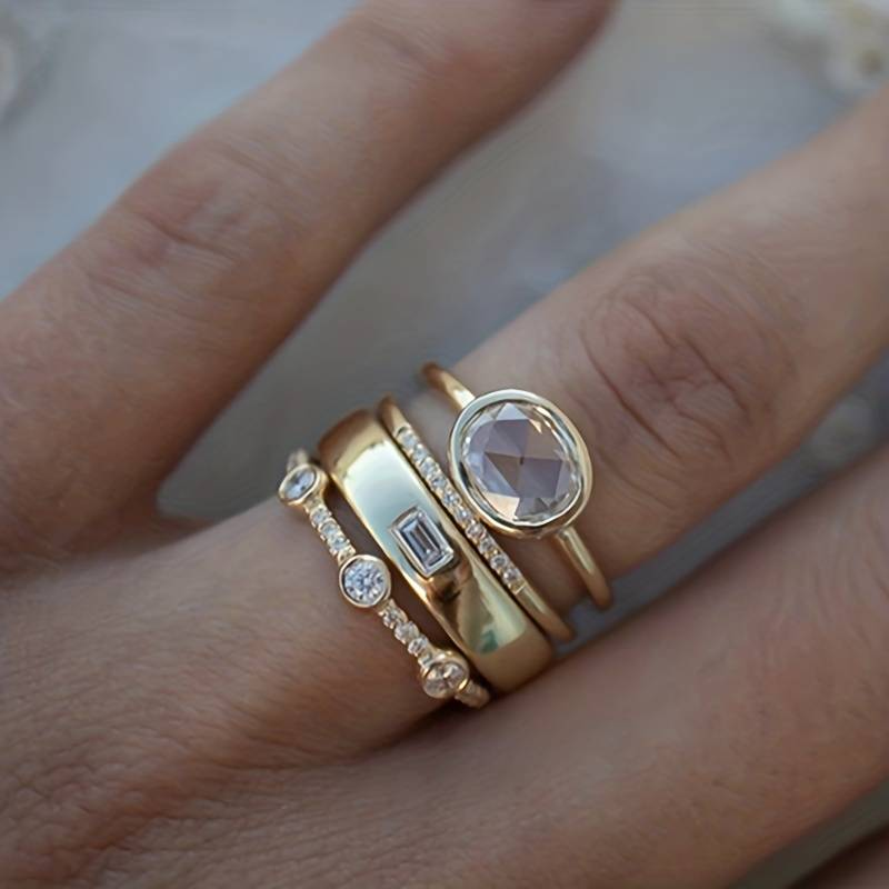 Vintage Gold- & Zirkonia-Ring-Set - Celestia