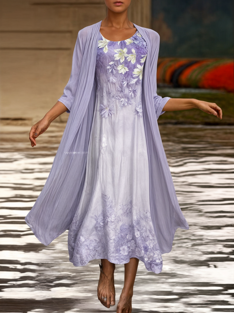 Stijlvol Gebloemd A-lijn Jurk met Vest voor Dames - Miray