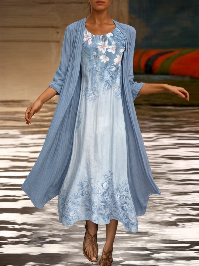 Stijlvol Gebloemd A-lijn Jurk met Vest voor Dames - Miray