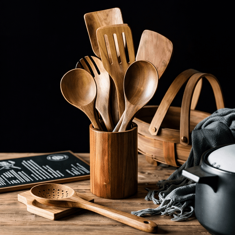 Traditional Japanese Wooden Utensil Set (7 Pieces) 2