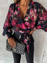 Stilvolle V-Ausschnitt-Bluse mit Puffärmeln - Mireille
