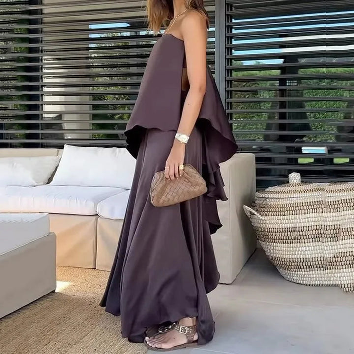 Zweiteiliges Off-Shoulder-Blusen- und Maxirock-Set für Damen – Jolina