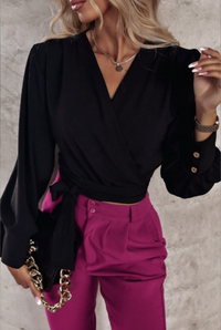 Stilvolle V-Ausschnitt-Bluse mit Puffärmeln - Mireille
