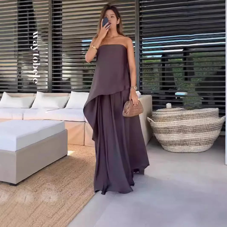Zweiteiliges Off-Shoulder-Blusen- und Maxirock-Set für Damen – Jolina