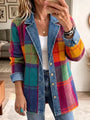 Vintage Style Denim Trim Patchwork Plaid Jacket 1