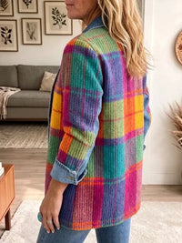 Vintage Style Denim Trim Patchwork Plaid Jacket 2