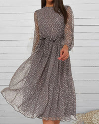 Women's Loose Polka Dot Dress Knee Length A Line Long Sleeve Casual 2
