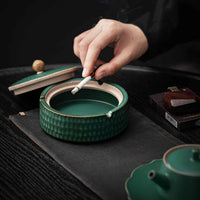 Handmade Ceramic Ashtray with Wooden Lid, 12.5 cm 2