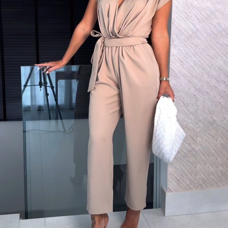 Trendiger Damen-Sommer-Jumpsuit mit kurzen Ärmeln und Taillenbetonung – Alina