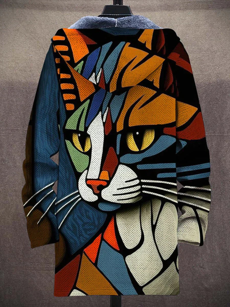 Abstraktes Katzenmuster-Weste mit Plüschfutter - Luna