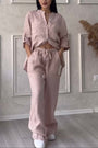 Trendiges zweiteiliges Leinen-Damen-Set mit Bluse und weiter Hose - Lina