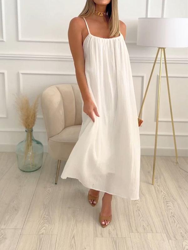 Maxikleid aus Baumwolle und Leinen mit Rundhalsausschnitt – Elin