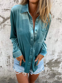 Trendige Samtbluse mit langen Ärmeln - Clara