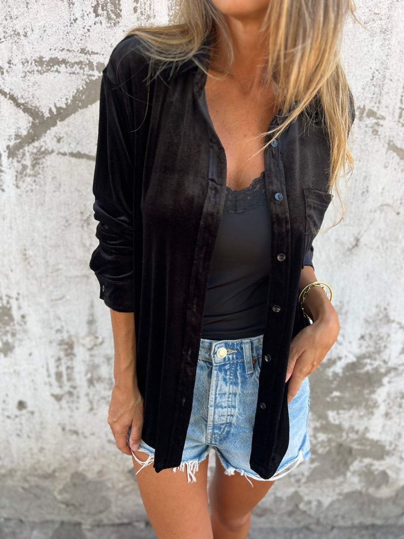 Trendige Samtbluse mit langen Ärmeln - Clara