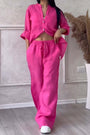 Trendiges zweiteiliges Leinen-Damen-Set mit Bluse und weiter Hose - Lina