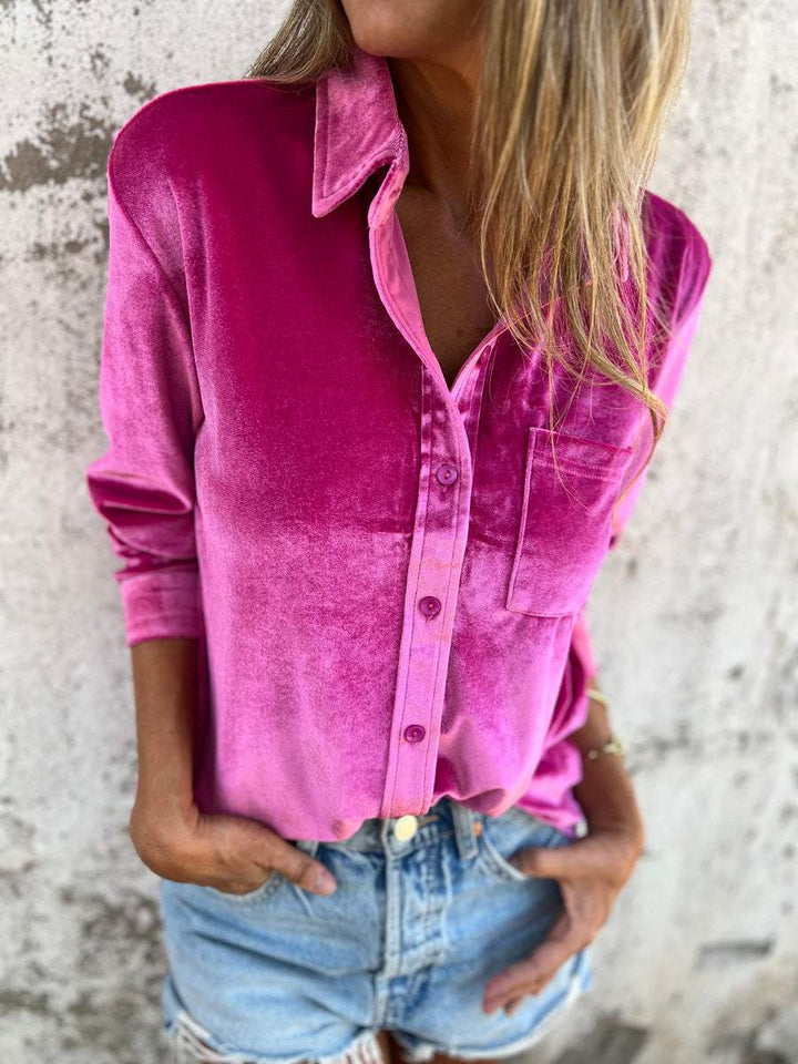 Trendige Samtbluse mit langen Ärmeln - Clara